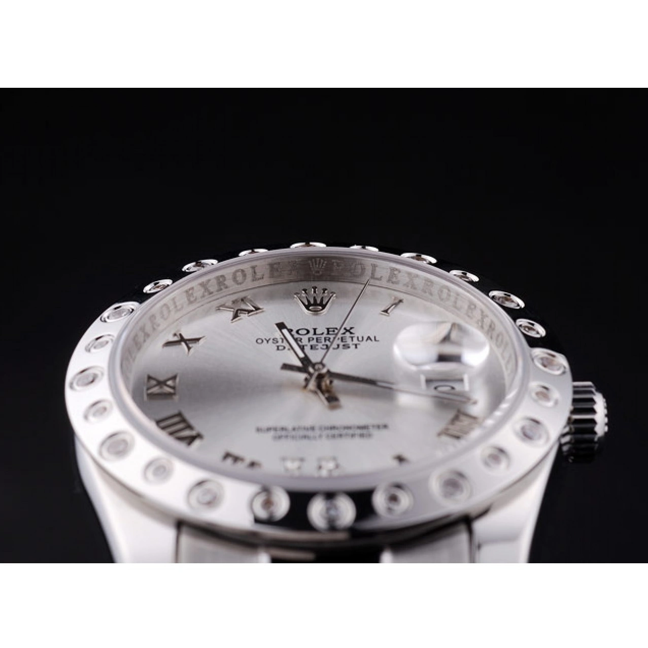 Aaa replica watch Bezel Dial Rolex 7468 Diamond Datejust Silver 0805